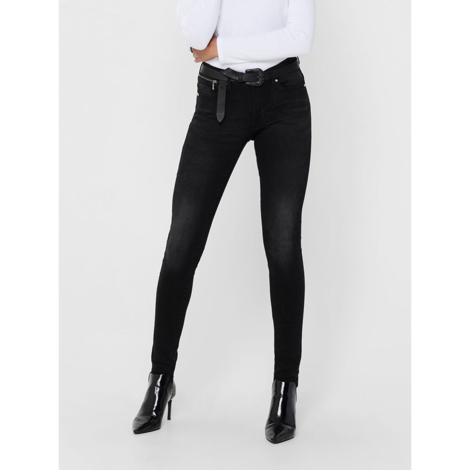Only ONLISA4 LIFE REG ZIP SKINNY FIT JEANS Black Denim