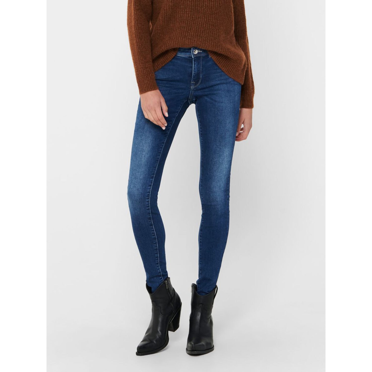 Only ONLISA4 LIFE ZIP REG SKINNY FIT JEANS Dark Blue Denim