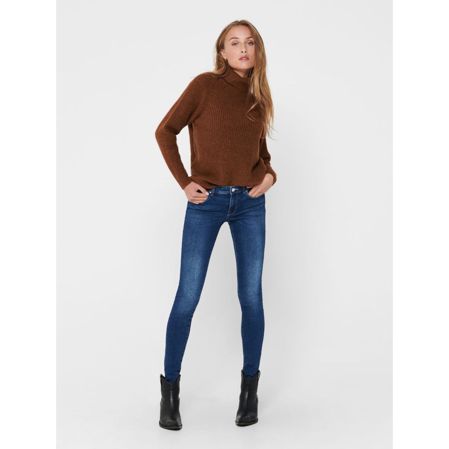 Only ONLISA4 LIFE ZIP REG SKINNY FIT JEANS Dark Blue Denim