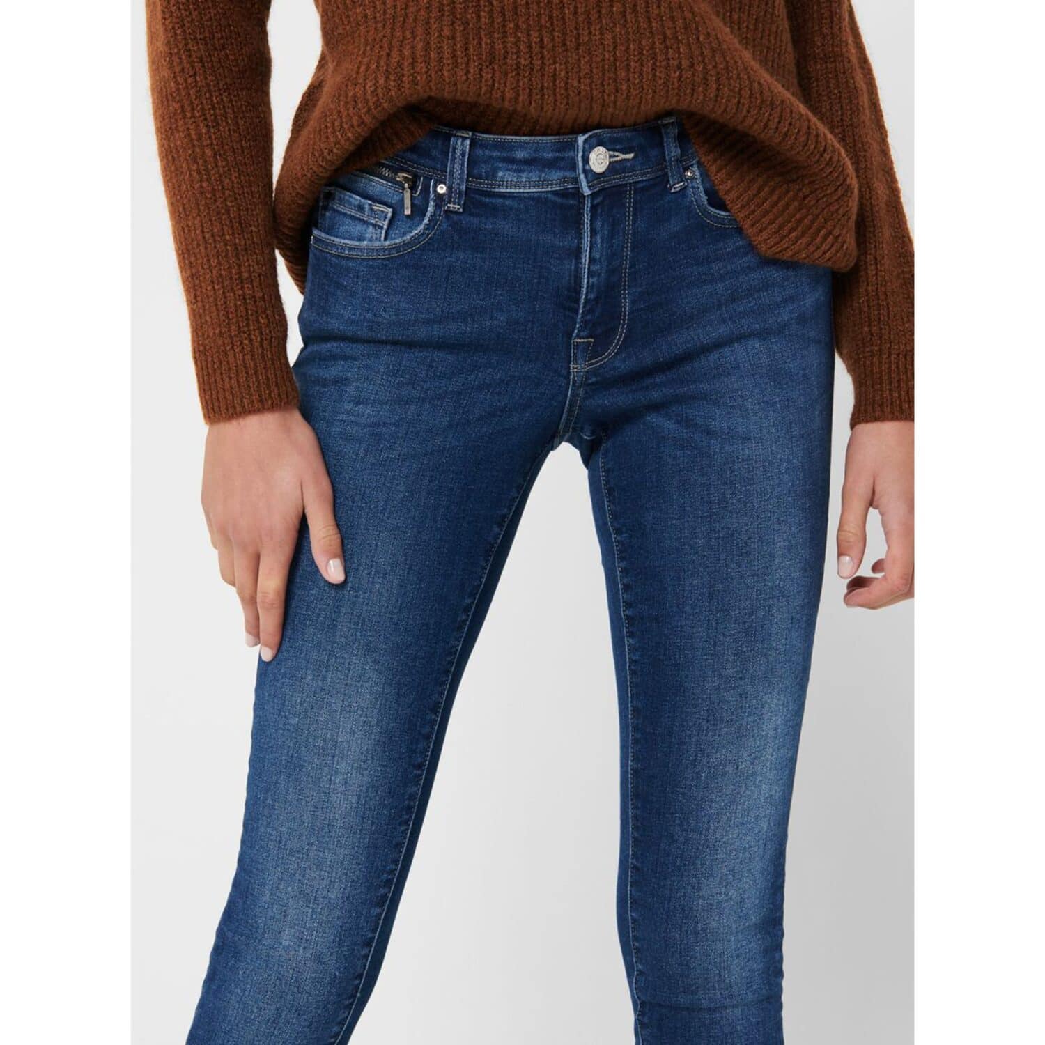 Only ONLISA4 LIFE ZIP REG SKINNY FIT JEANS Dark Blue Denim