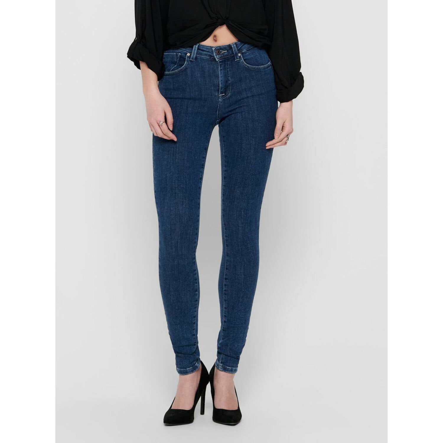 Only Power Life Mid Push Up Skinny Jeans Dark Blue Denim