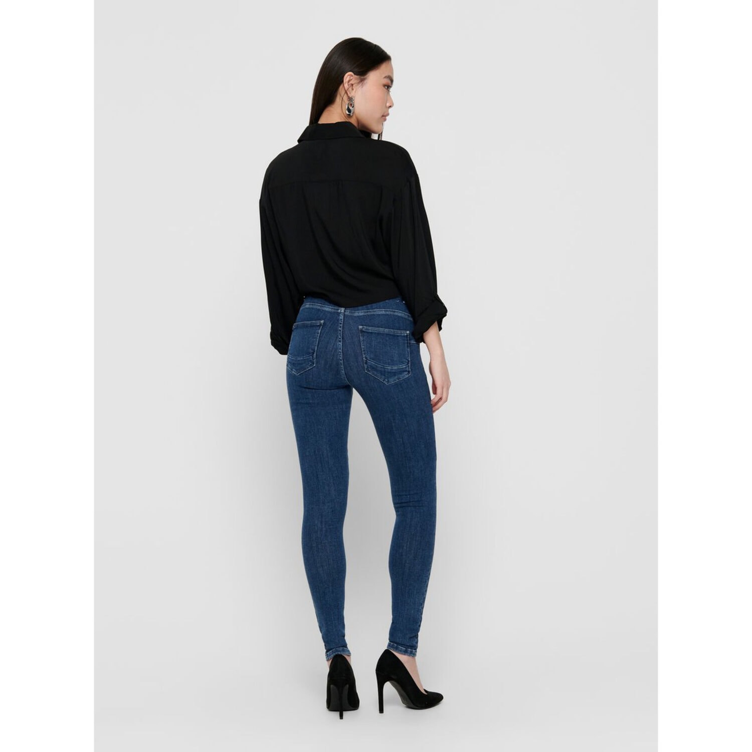 Only Power Life Mid Push Up Skinny Jeans Dark Blue Denim