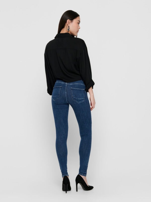 Only Power Life Mid Push Up Skinny Jeans Dark Blue Denim