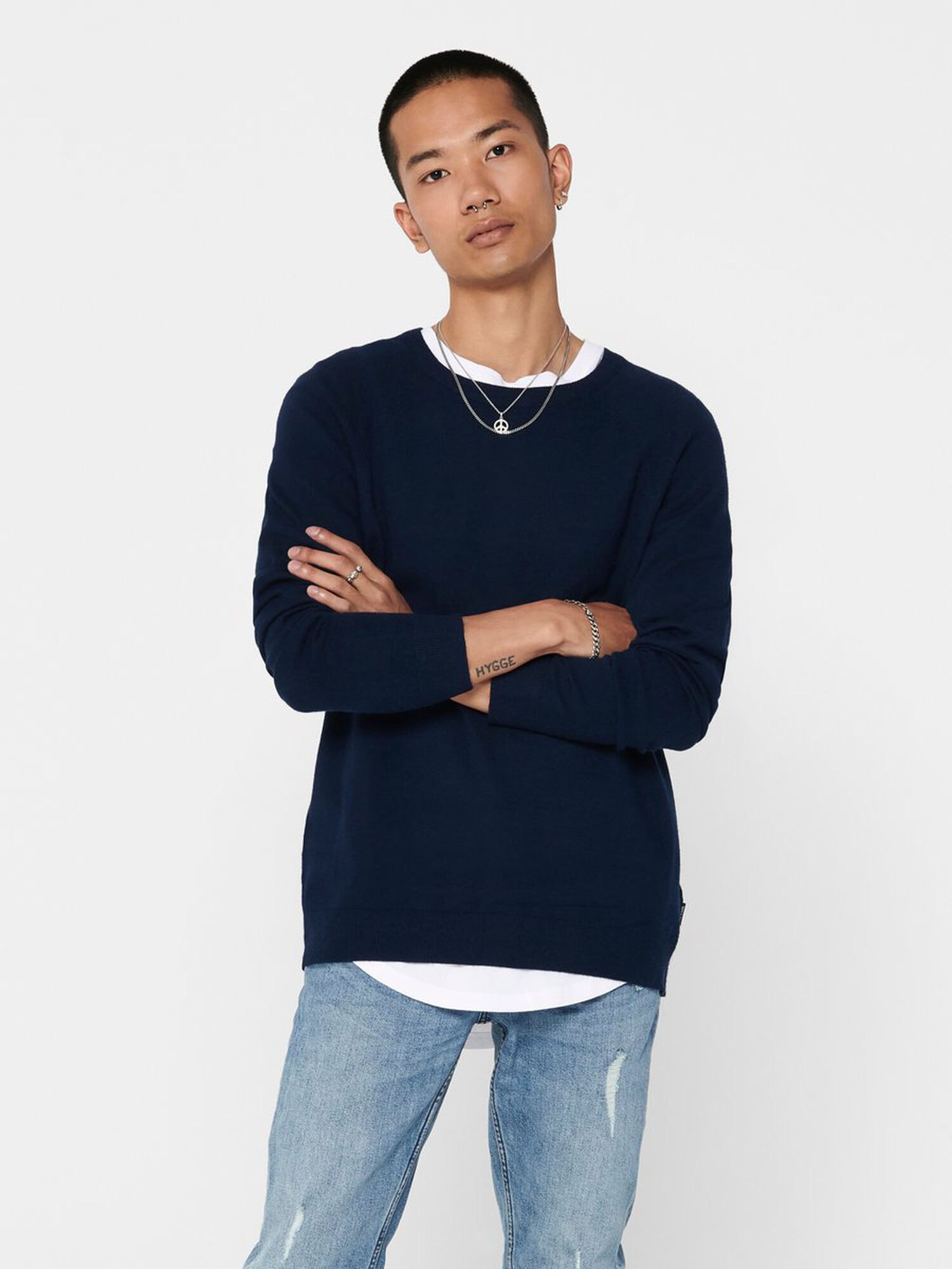 Only & Sons Mikkel 12 Soft Crew Raglan Knit Dress Blues