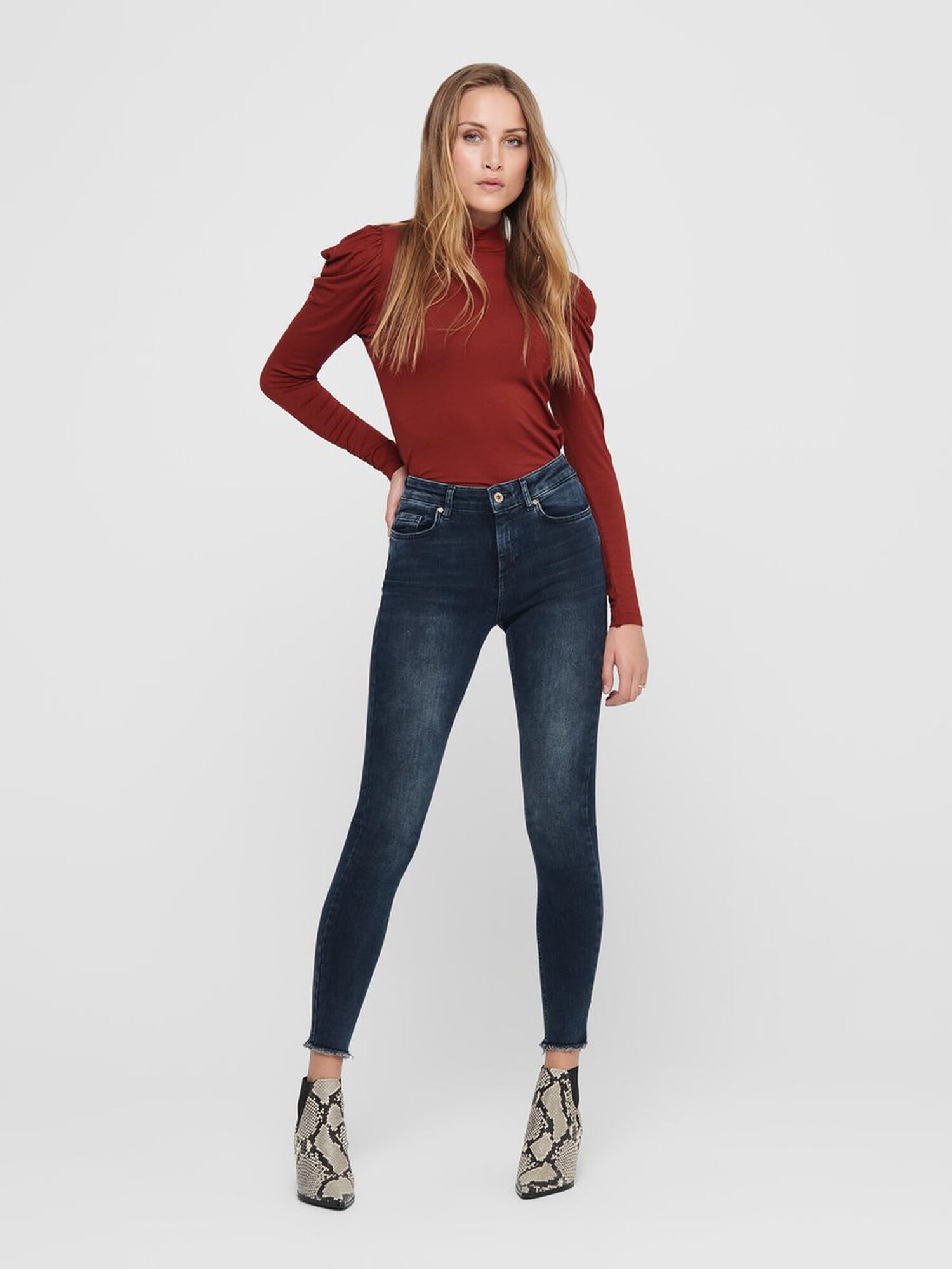 Only Blush Life Ankle Skinny Jeans Blue Black Denim