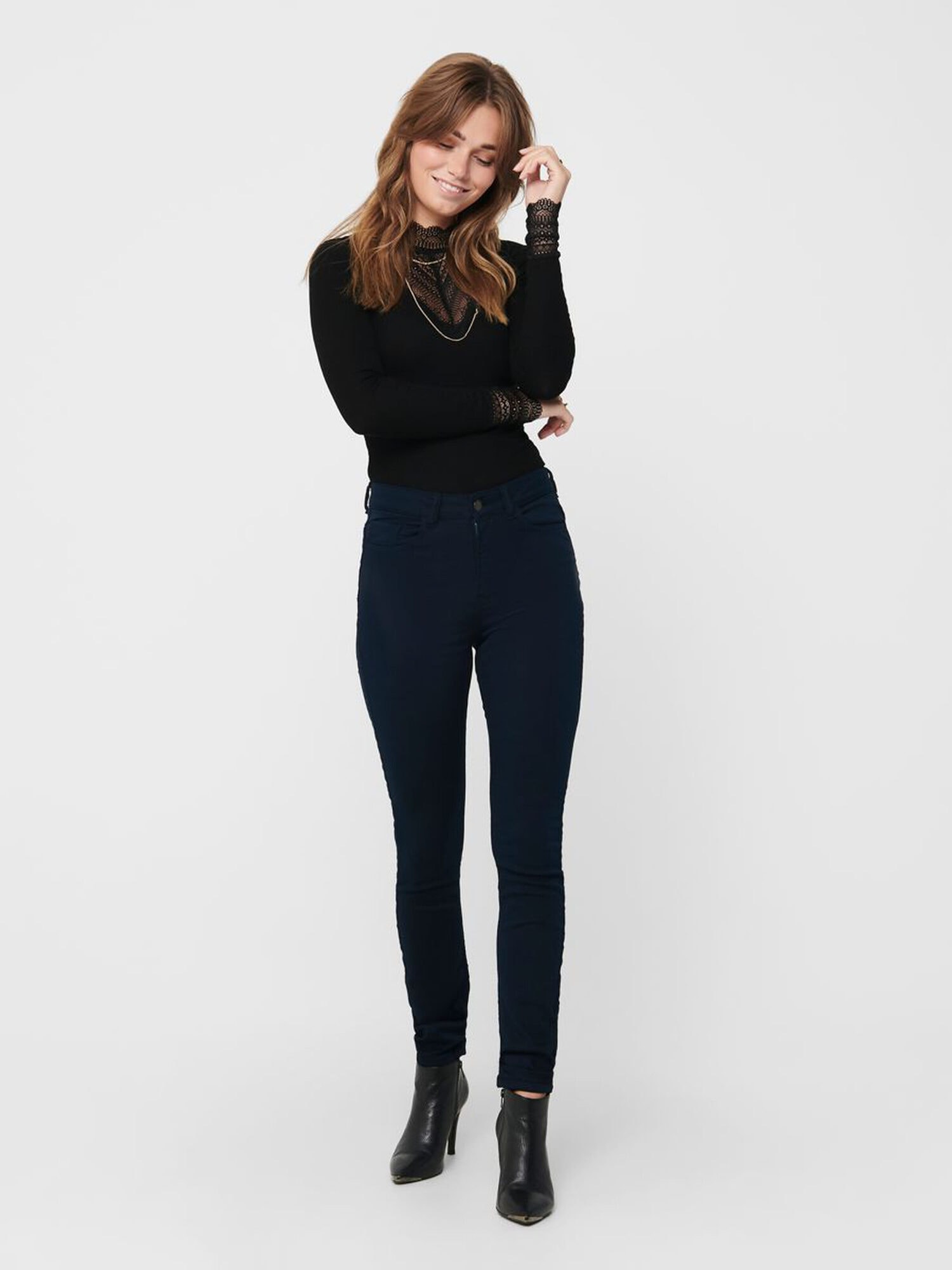Only Tilde High Neck Lace Top Black