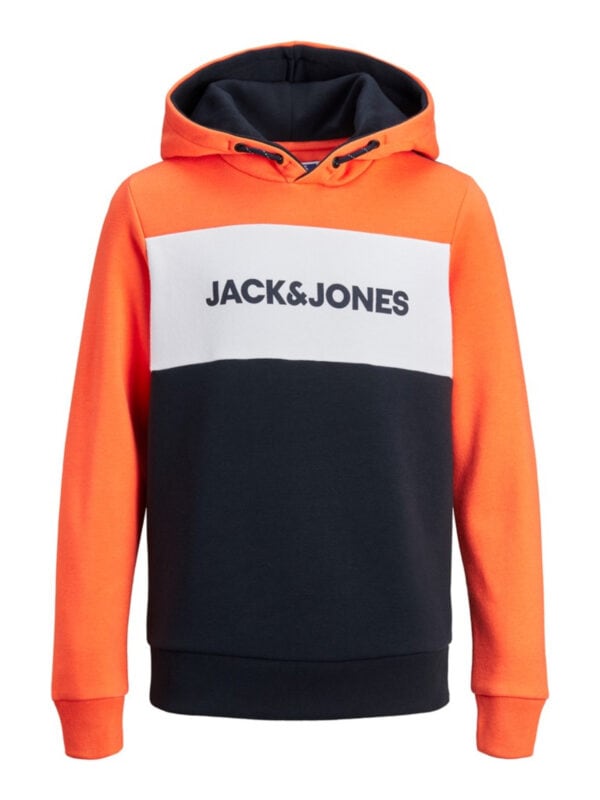 Jack & Jones Junior Neon Logo Blocking Sweat Hood Shocking Orange
