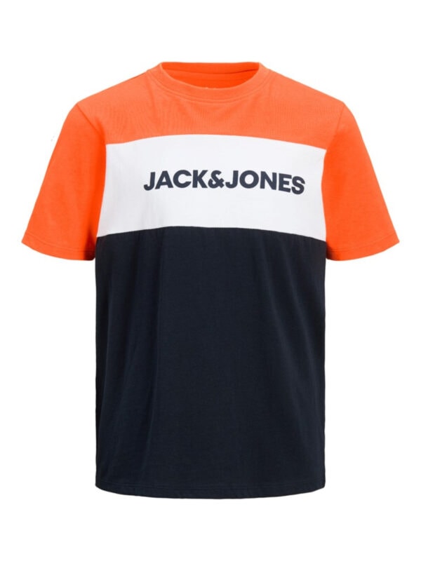 Jack & Jones Junior Neon Logo Blocking Tee Shocking Orange