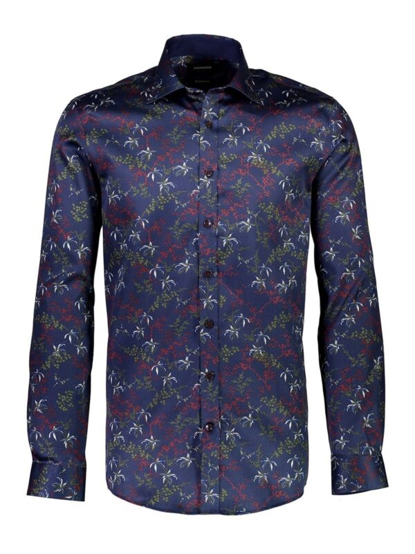 Lindbergh Black Technical Printed Skjorte Dark Blue