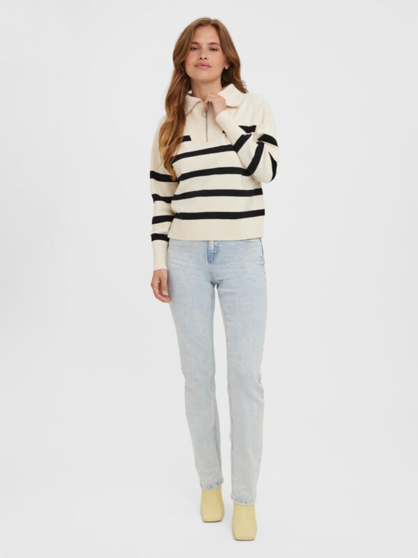 Vero Moda VMSABA STRIPE LS HIGHNECK Birch BLACK