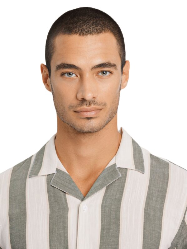 Lindbergh White S/S Striped Hørskjorte Army
