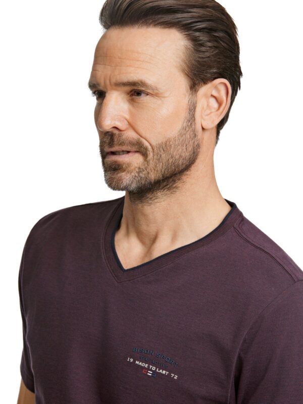Bison Mini Striped V-neck T-Shirt 80-400106 Burgundy