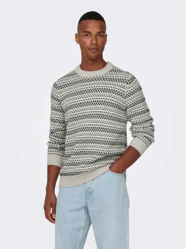 Only & Sons ONSMUSA REG 3 STRUC CREW KNIT Knit Silver Lining