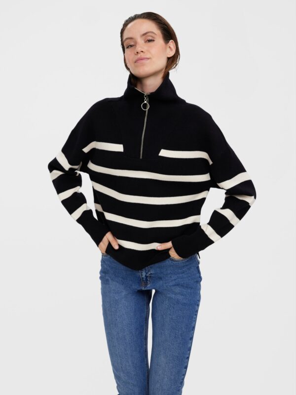 Vero Moda VMSABA STRIPE LS HIGHNECK BLOUSE GA NOOS Black