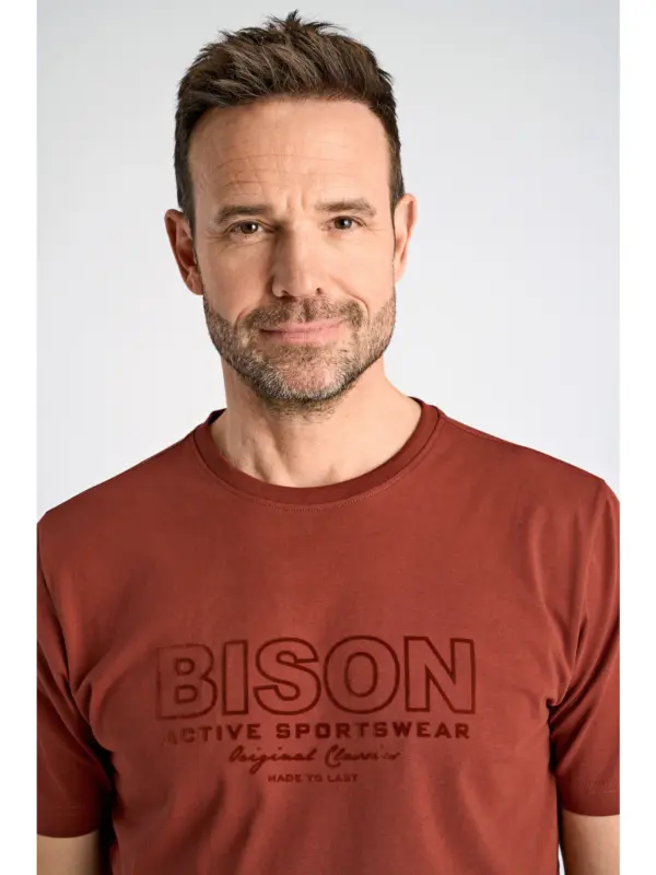 Bison O-neck Tee print 80-400144 DK RED
