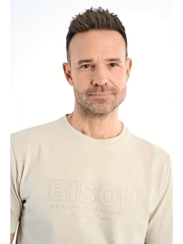 Bison O-neck Tee print 80-400144 LT SAND