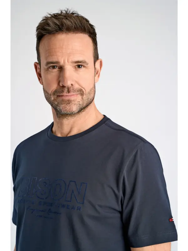 Bison O-neck Tee print 80-400144 NAVY