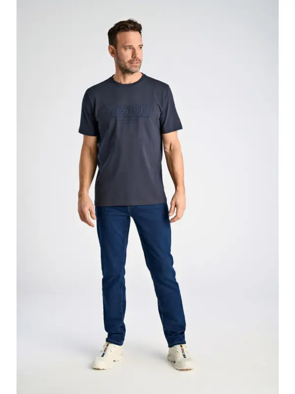 Bison O-neck Tee print 80-400144 NAVY