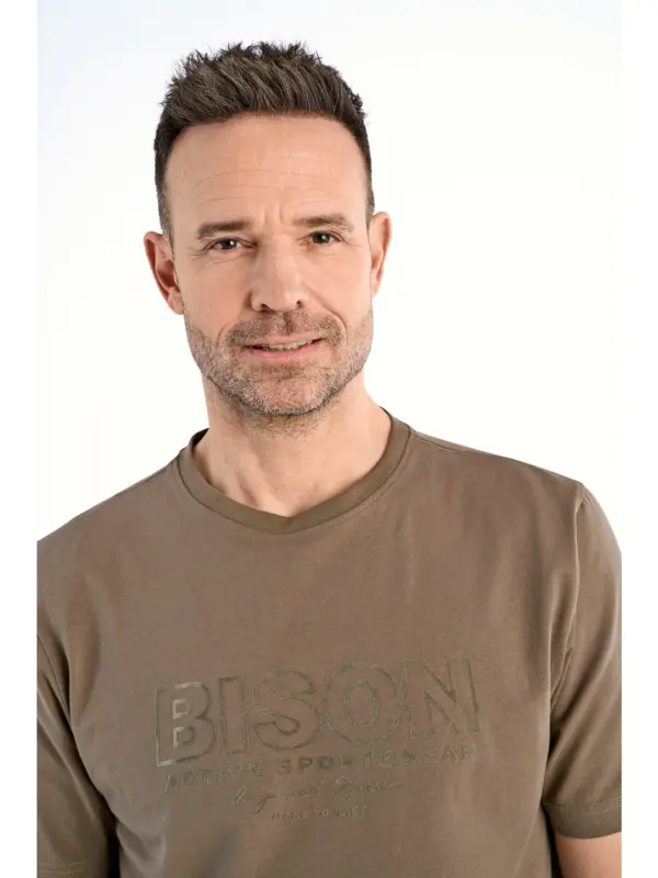 Bison O-neck Tee print 80-400144 STONE