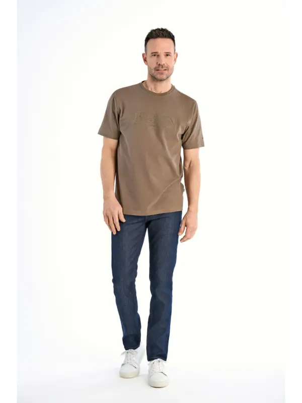 Bison O-neck Tee print 80-400144 STONE