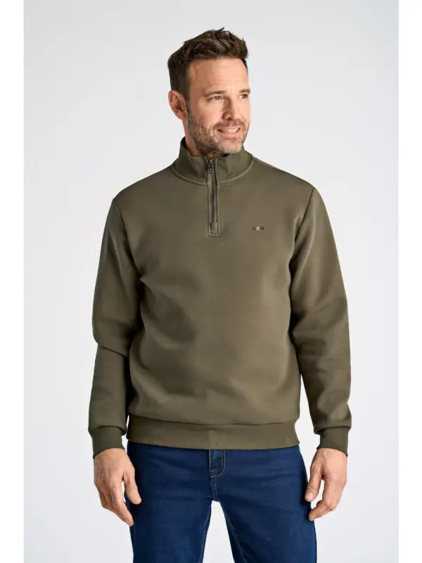 Bison Soft Superflex Zip Neck Sweat 80-701026 DK GREEN