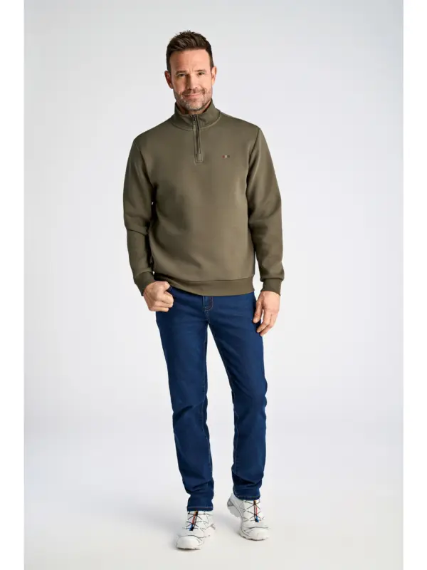 Bison Soft Superflex Zip Neck Sweat 80-701026 DK GREEN