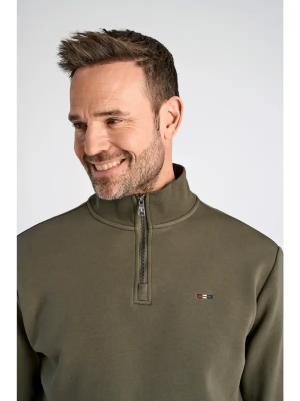 Bison Soft Superflex Zip Neck Sweat 80-701026 DK GREEN