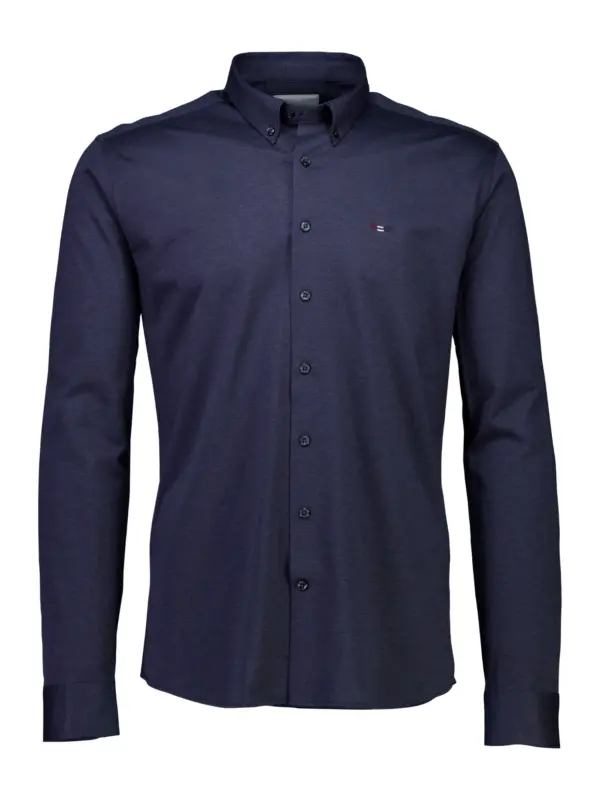 Bison Knitted Piqué Skjorte NAVY MEL
