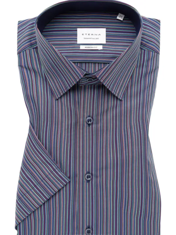 ETERNA Pinstripe Print Shirt SS Skjorte Navy