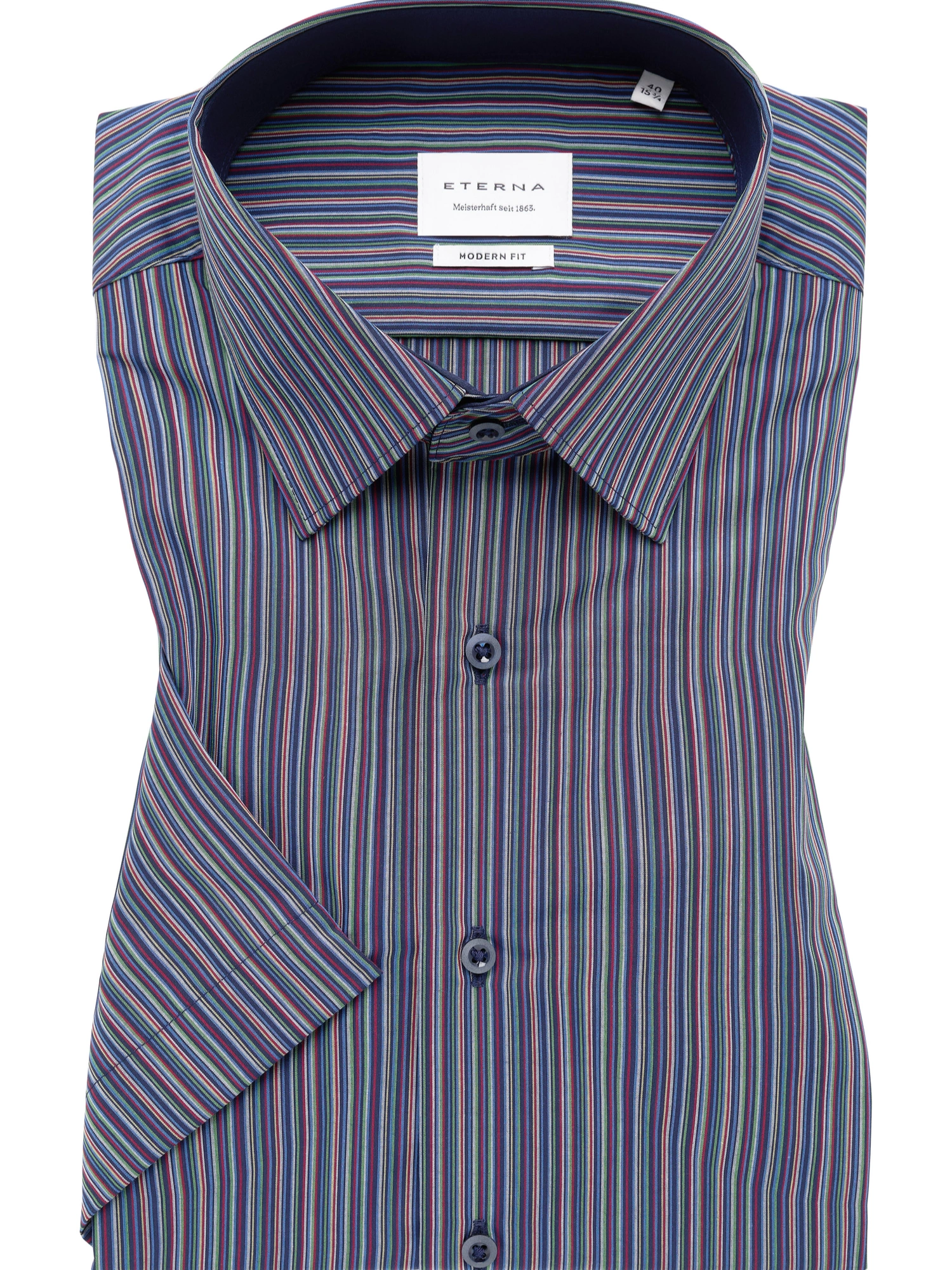 ETERNA Pinstripe Print Shirt SS Skjorte Navy