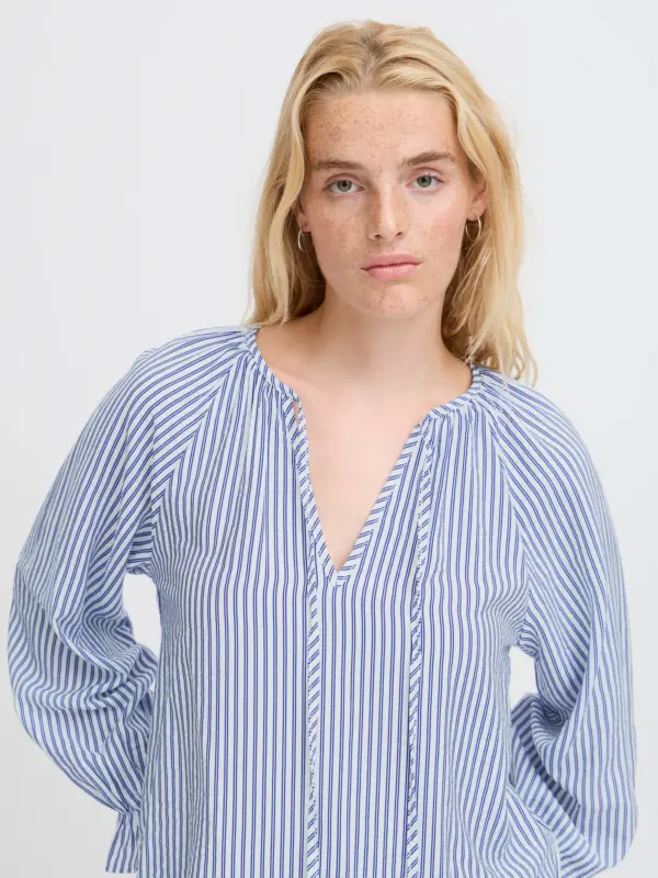 ICHI IXSHEILA SH Bluse Cloud Dancer w blue strip