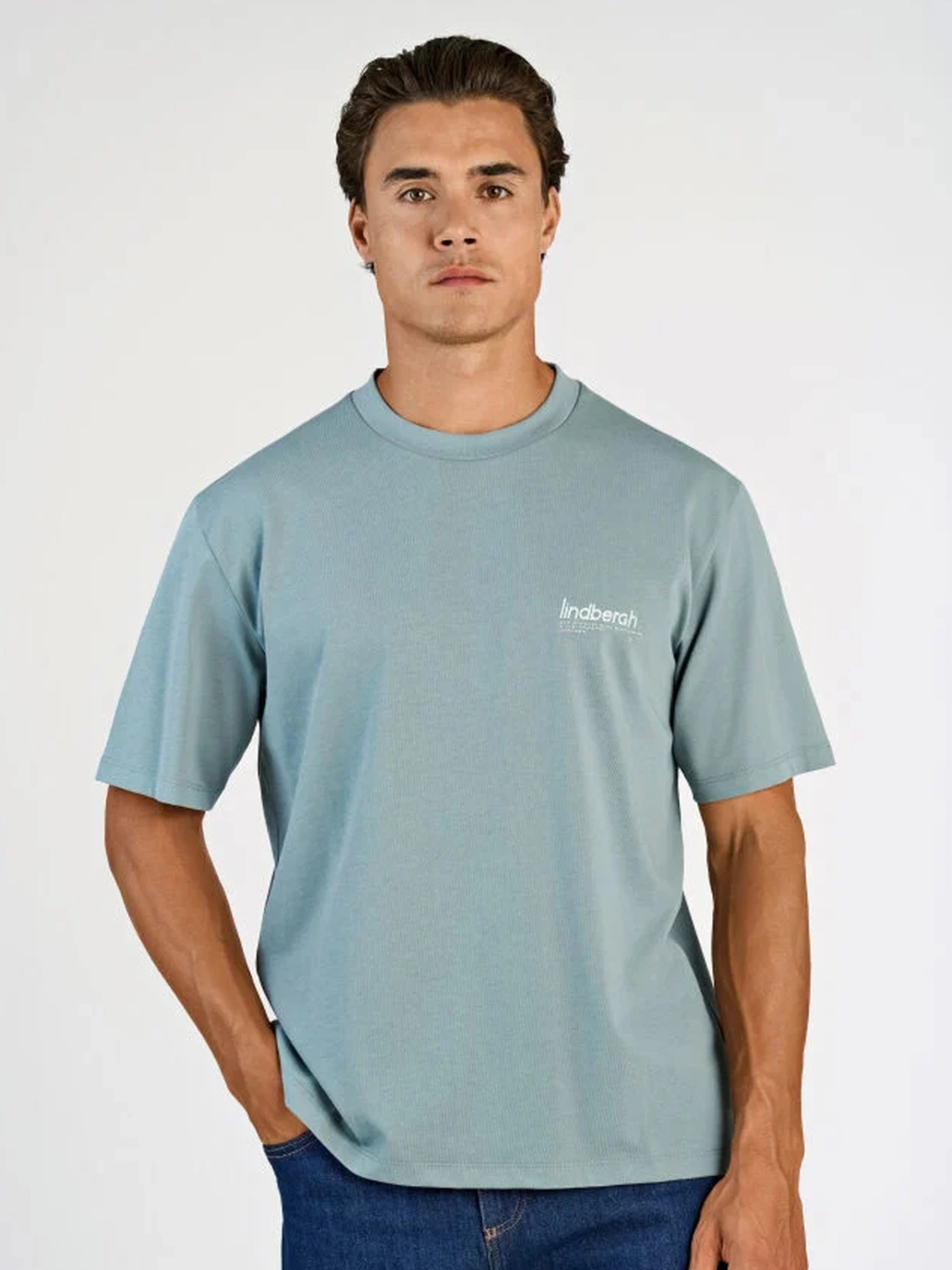 Lindbergh Brand Carrier Oversize T-shirt DK AQUA