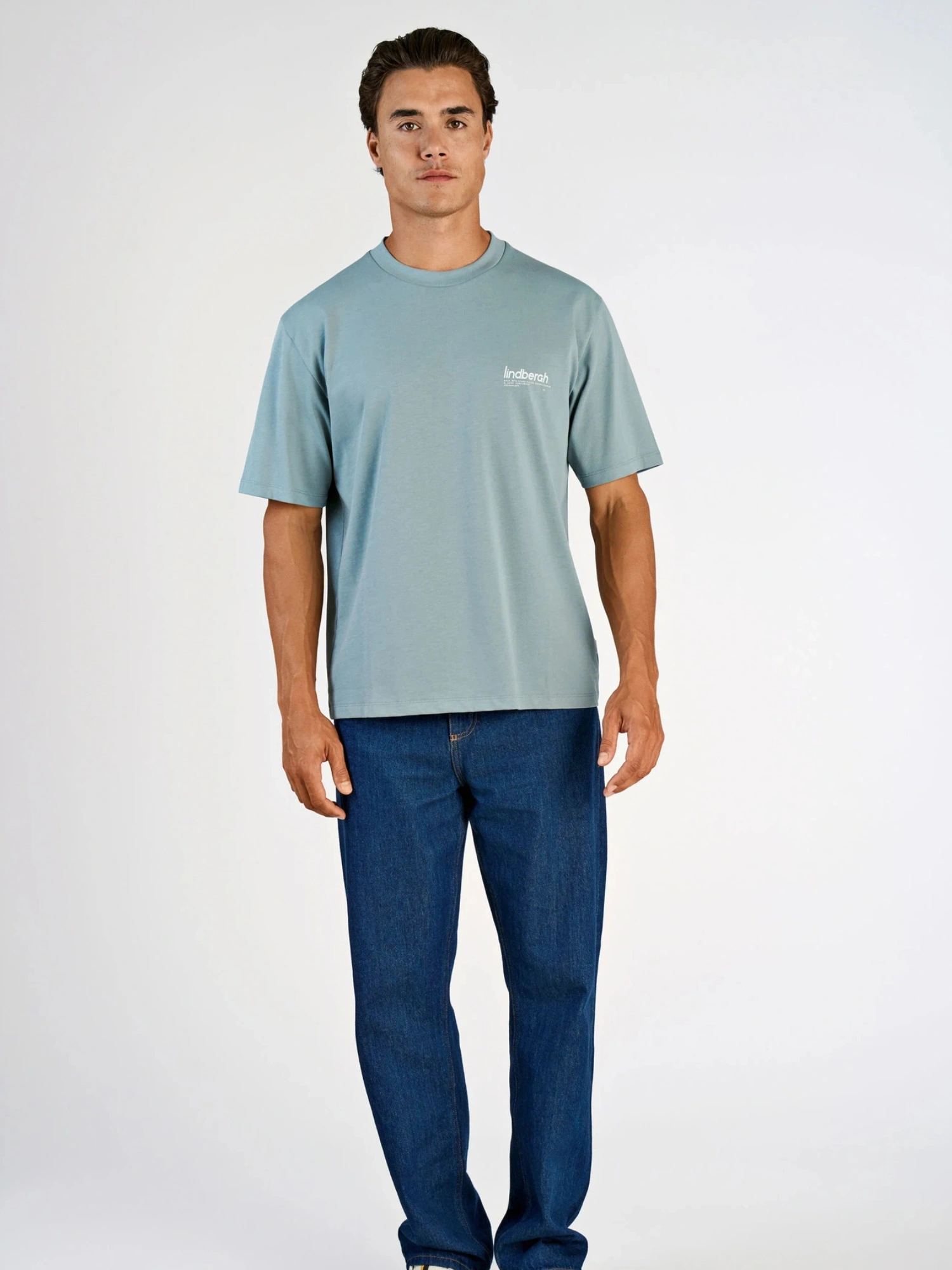 Lindbergh Brand Carrier Oversize T-shirt DK AQUA
