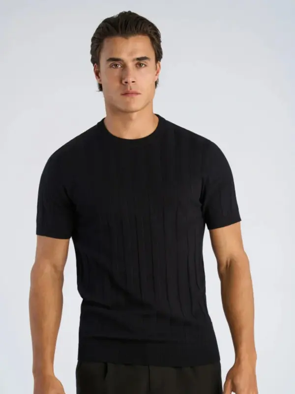 Lindbergh Knitted Crew Neck T-shirt DUSTY BLACK