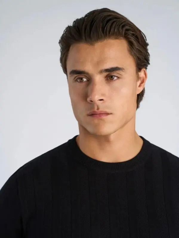 Lindbergh Knitted Crew Neck T-shirt DUSTY BLACK