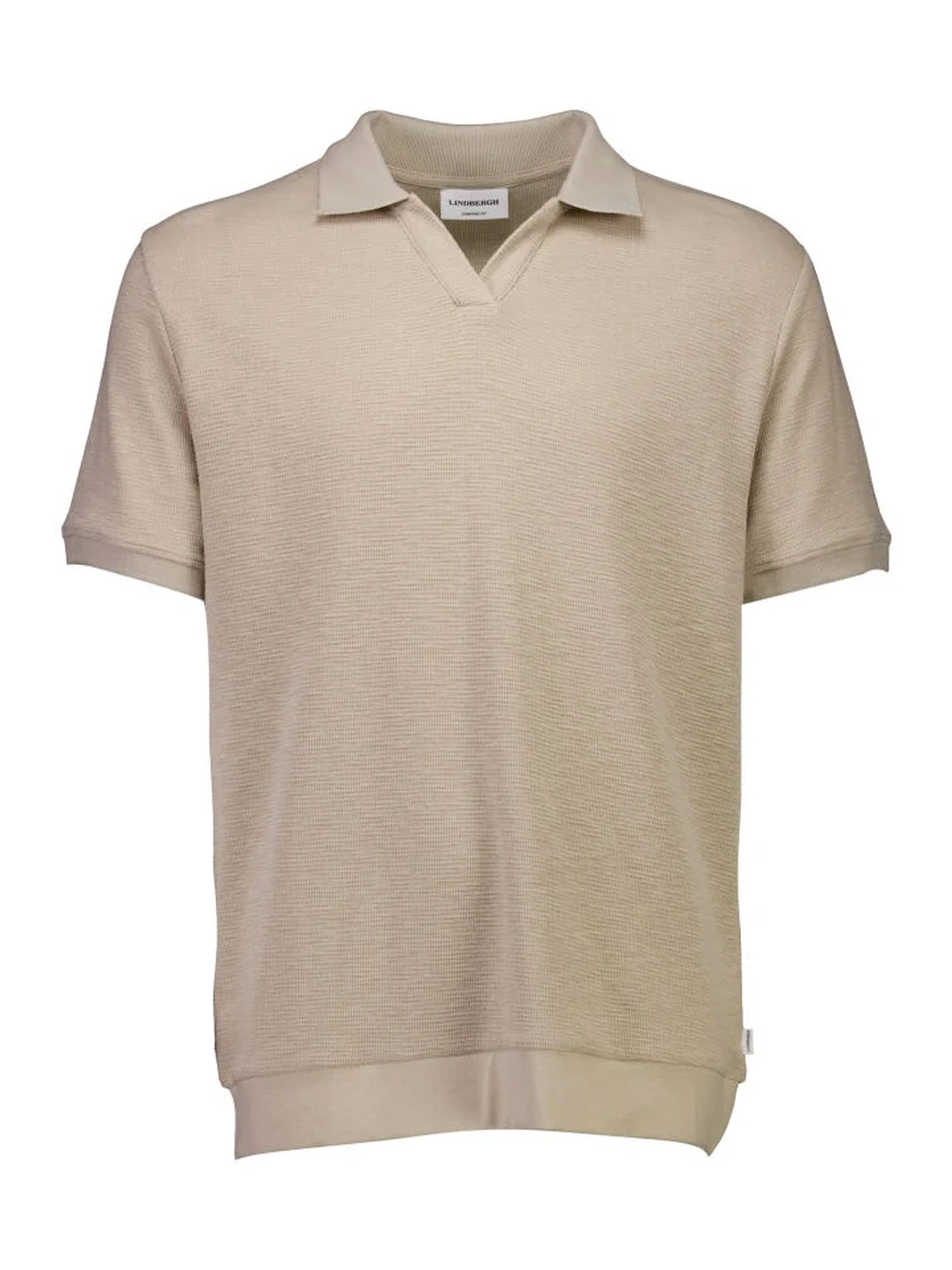 Lindbergh Open Collar Structure Rib Polo STONE
