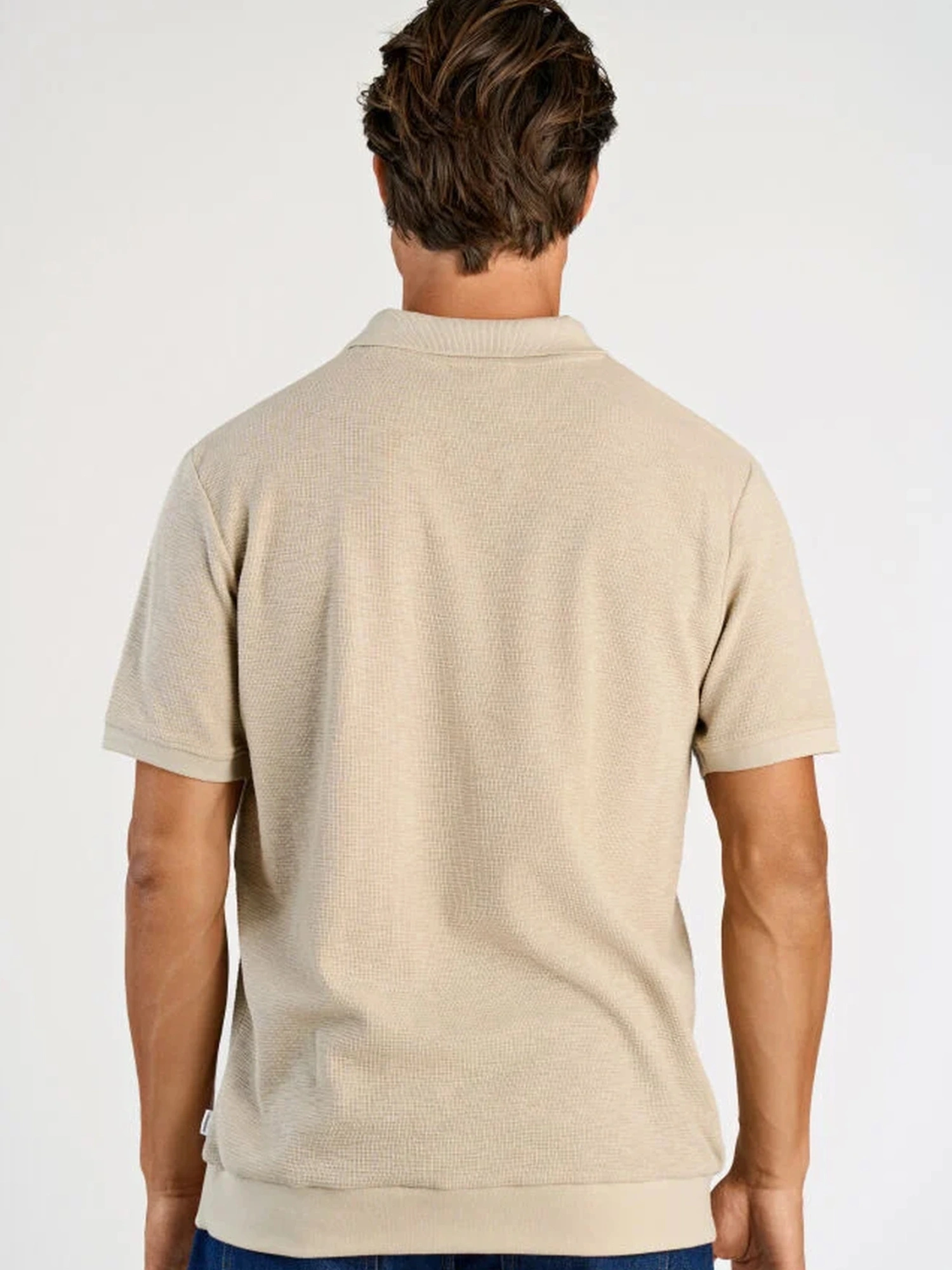 Lindbergh Open Collar Structure Rib Polo STONE