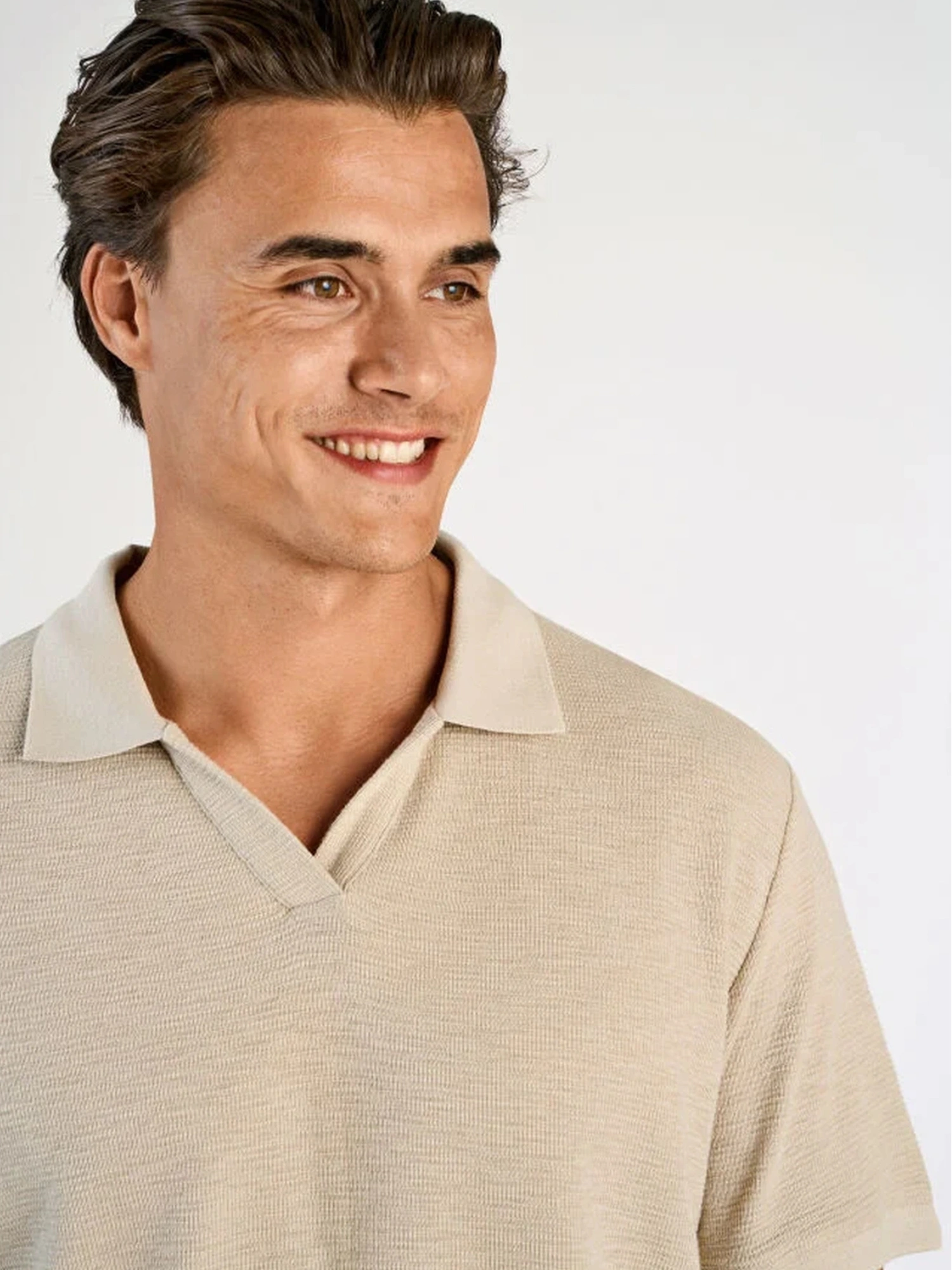 Lindbergh Open Collar Structure Rib Polo STONE