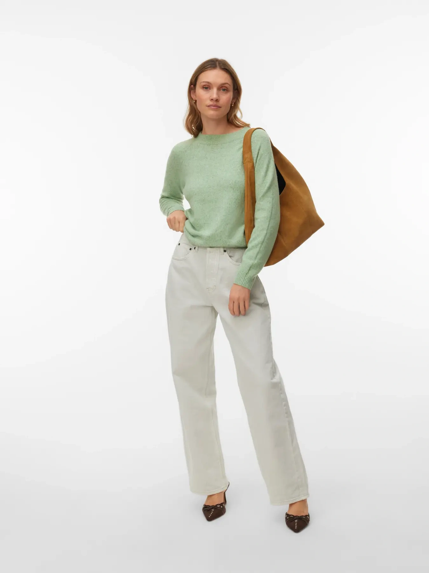 VERO MODA VMDOFFY Pullover Mistletoe W. WHITE MELANGE