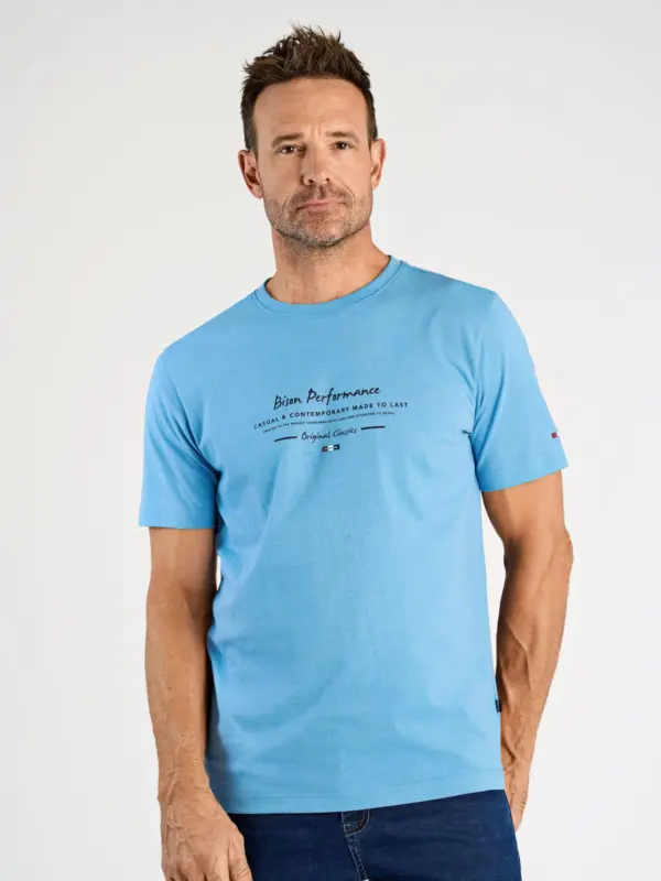 Bison O-neck Print PLUS T-shirt LT BLUE MEL