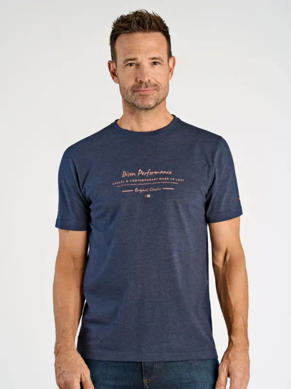 Bison O-neck Print PLUS T-shirt NAVY MEL