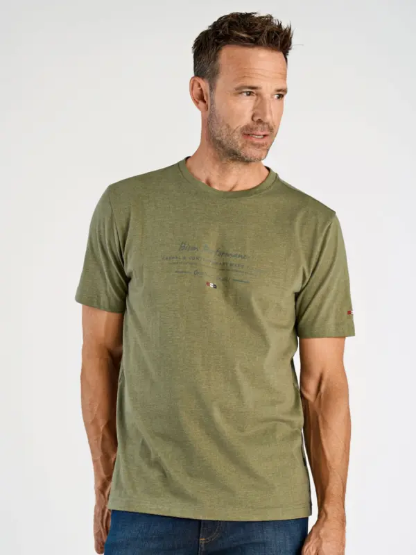 Bison O-neck Print T-shirt DUST OLIVE MEL