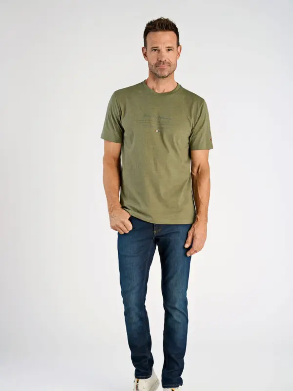 Bison O-neck Print T-shirt DUST OLIVE MEL