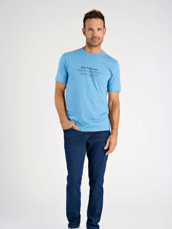 Bison O-neck Print T-shirt LT BLUE MEL