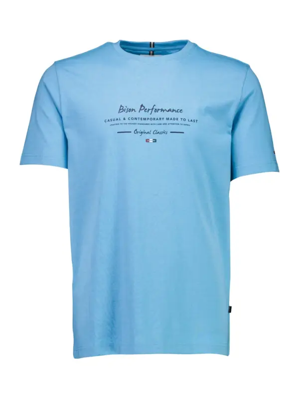 Bison O-neck Print T-shirt LT BLUE MEL