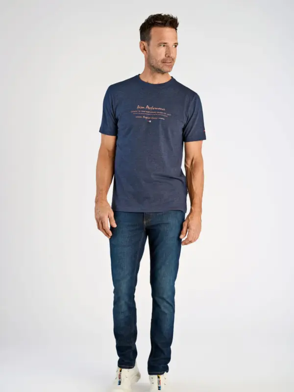Bison O-neck Print T-shirt NAVY MEL