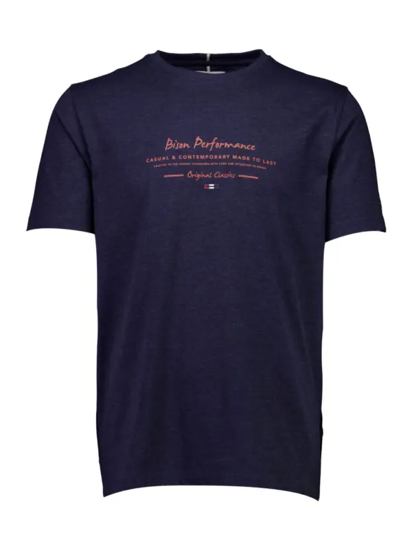 Bison O-neck Print T-shirt NAVY MEL