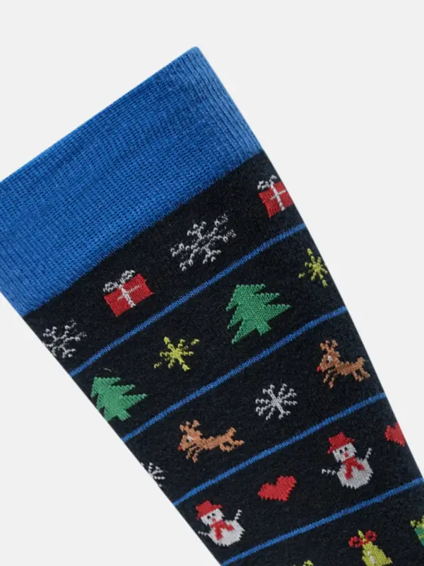 Claudio Strømper m. små Julemotiver Sort m. Blå