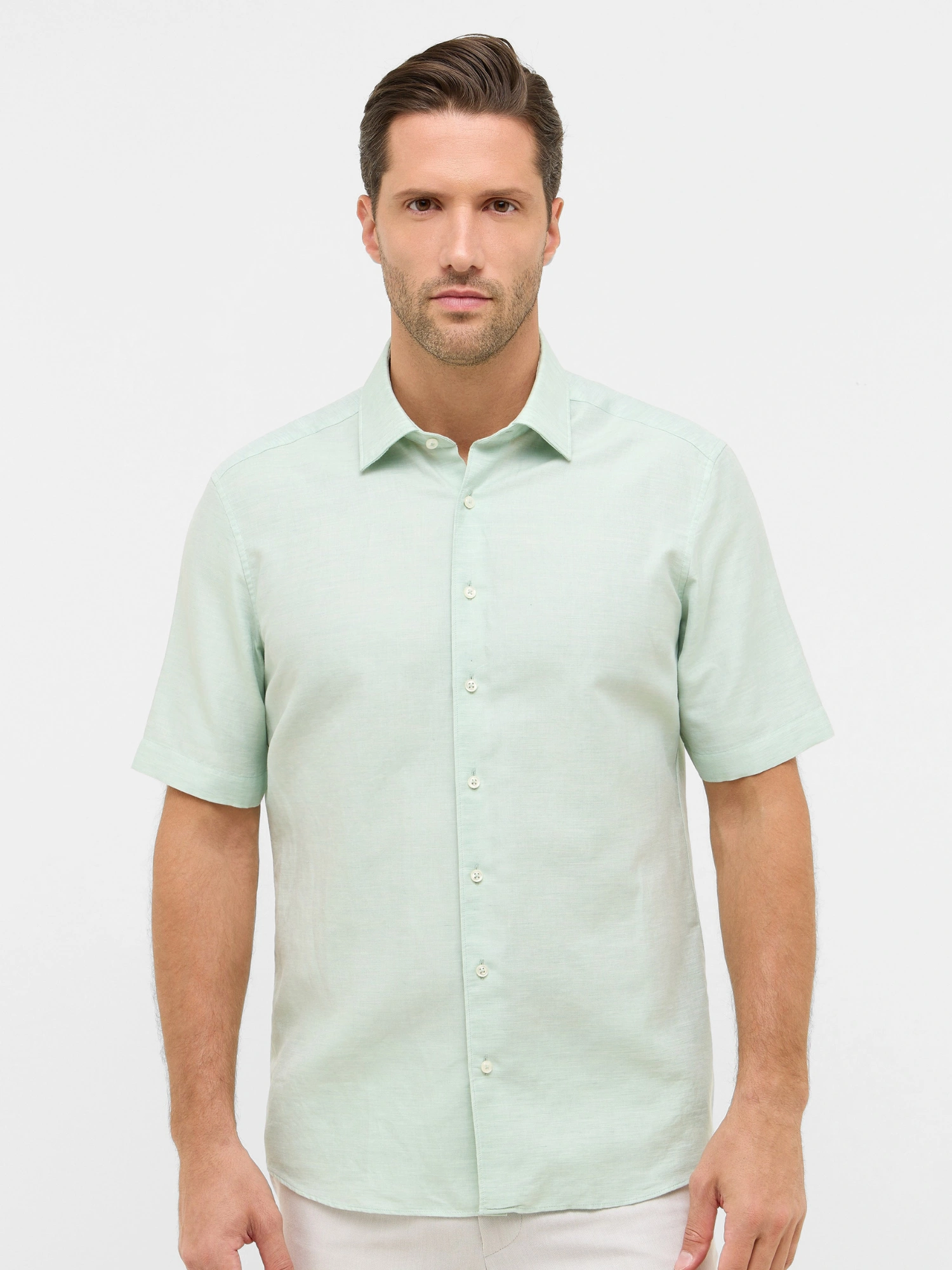 Eterna Modern Fit 1863 Linen twill Skjorte Lime