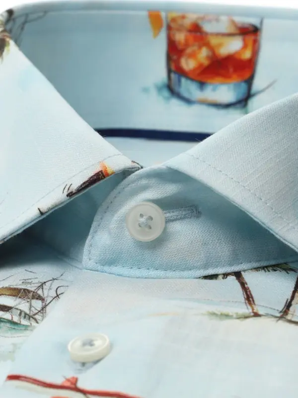 Eterna Modern Fit Cotton/Lyocell Print Skjorte Blue